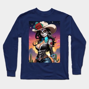 Vaquera - Dia De Los Muertos- Cowgirl Long Sleeve T-Shirt